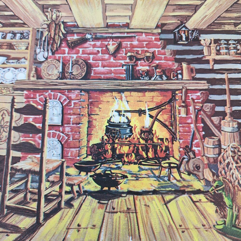 Vtg Lot of 12 Paper Placemats Winter Fall Log Cabin Fireplace 1800s Springprint - Picture 2 of 5